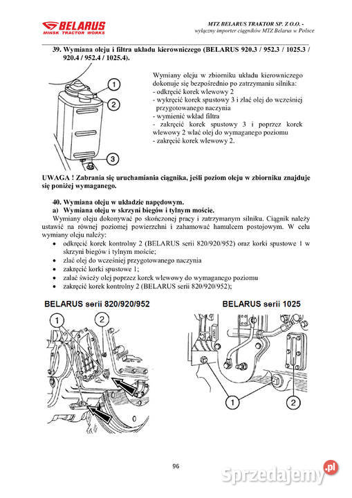 Mtz belarus 820920 952 1025 instrukcja obsługi Pozostałe Stalowa Wola