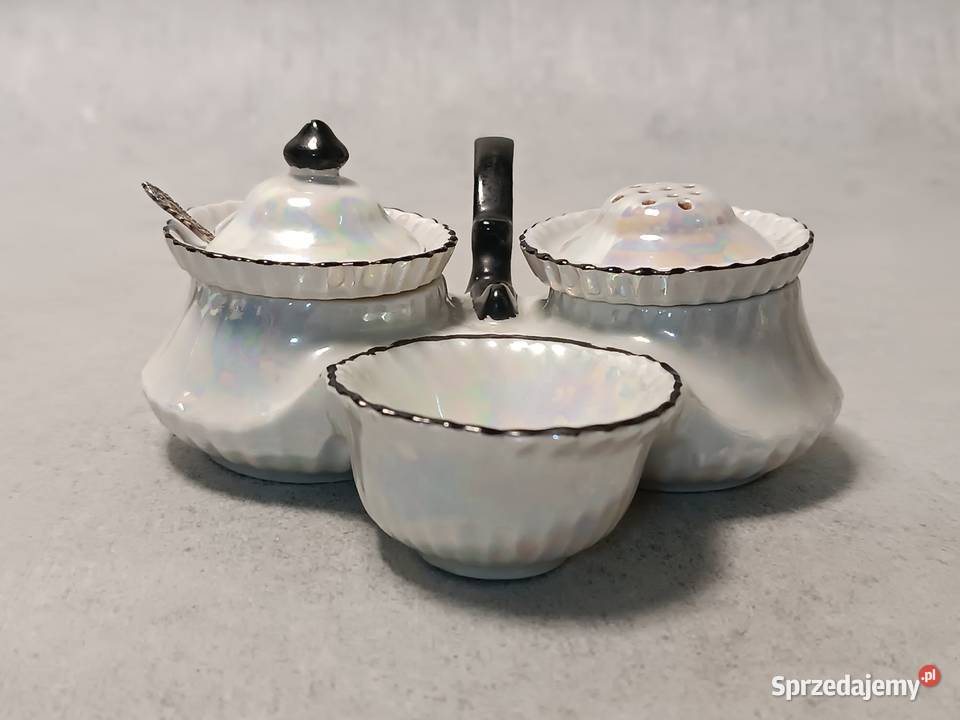 VIKTORIA Perłowy Przyprawnik Pieprz i Sól Porcelana i szkło Augustów