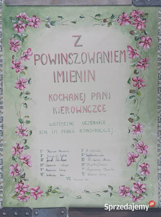 Stare przedwojenne ozdobne laurki ręcznie Wieluń