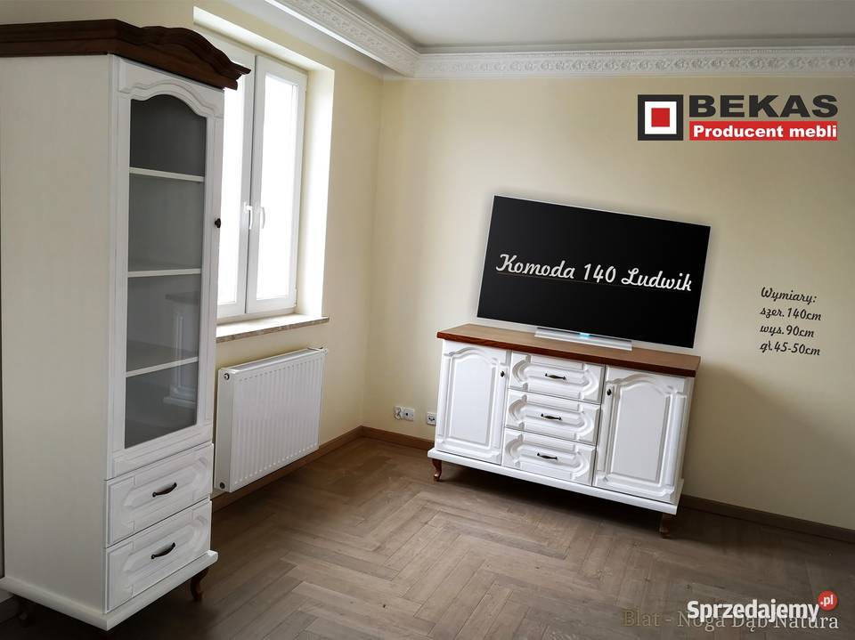 Komoda 140 Ludwik Biała Loft Noga Blat Dąb BEKAS Katowice