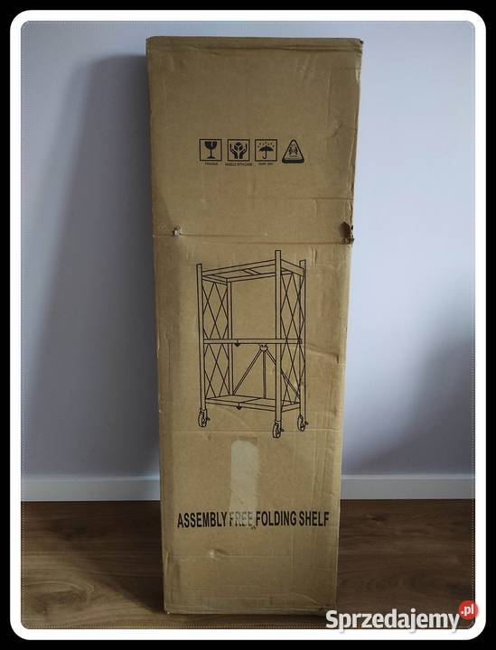 NOWY Składany czarny regał na kółkach 3 poziomy Płock