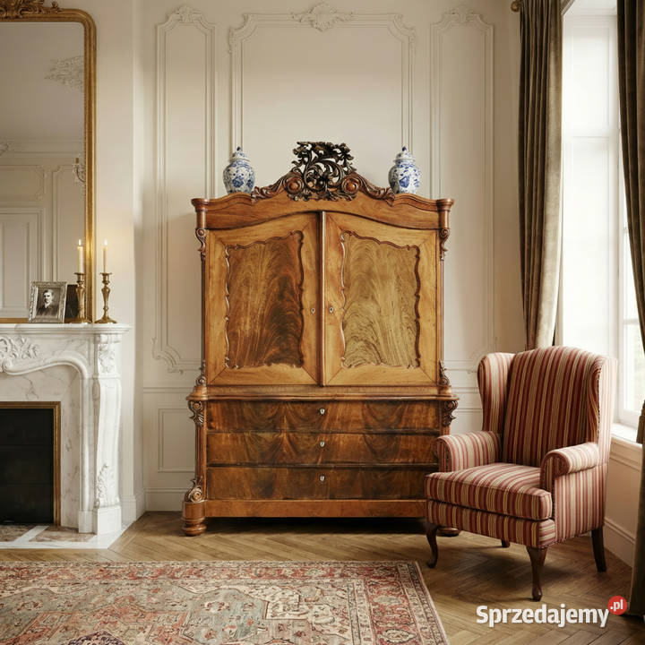 Orzechowy KREDENS do SALONU Wysoki KREDENS Kredensy i witryny Kalisz