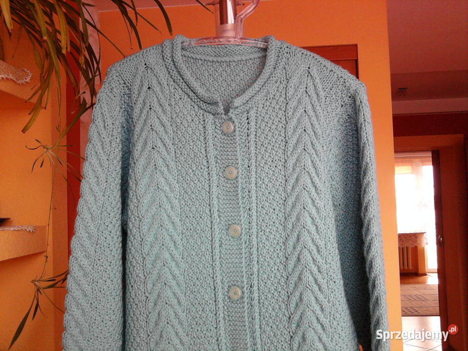 Piękny turkusowy sweter z włóczki rękodzieło LXL Sosnowiec sprzedam
