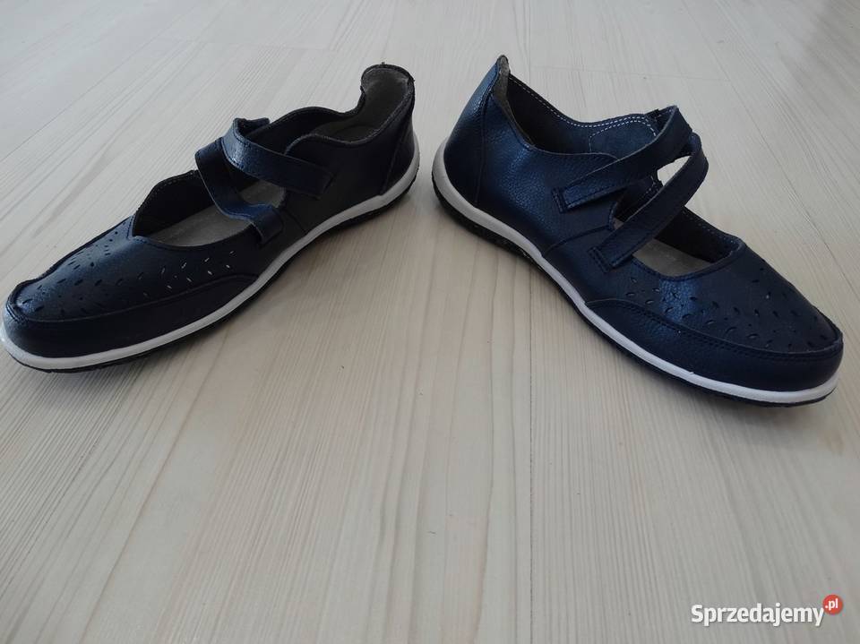 Buty Skórzane Naturalna Skóra Granatowe Łomża