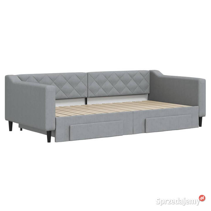 Sofa rozsuwana z szufladami jasnoszara tkanina Łóżka Warszawa