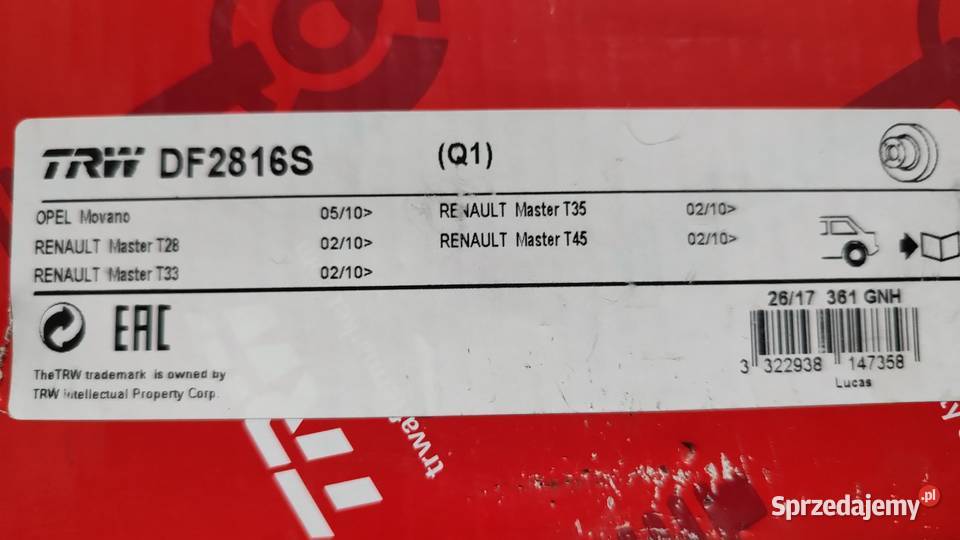 Tarcza hamulcowa TRW DF2816S Opel Renault Nissan Olsztyn