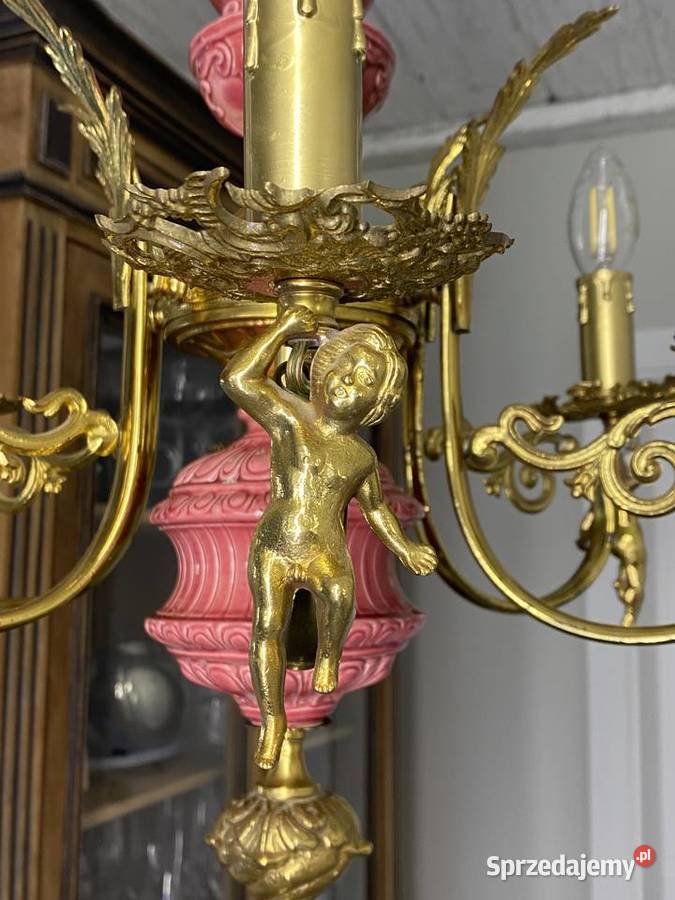 Francuski Żyrandol 16 mosiądz porcelana 6ram Oświetlenie mazowieckie Warszawa