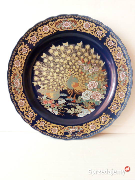 ogromna patera z pawiem vintage Maroko ceramika Częstochowa