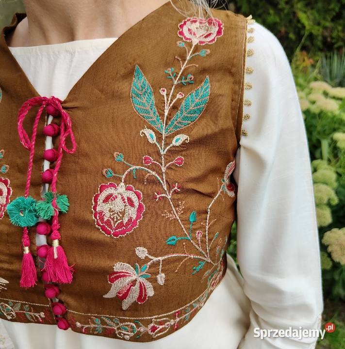 Brązowa kamizelka bolerko gorset S 36 etno folk Szczecin