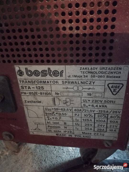 Spawarka transformatorowa BESTER sta 125 Spawanie i zgrzewanie Gorzów Wielkopolski