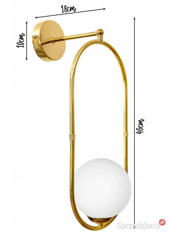 KINKIET ŚCIENNY Polski ZŁOTA LAMPA SZKLANA KULA Choroszcz