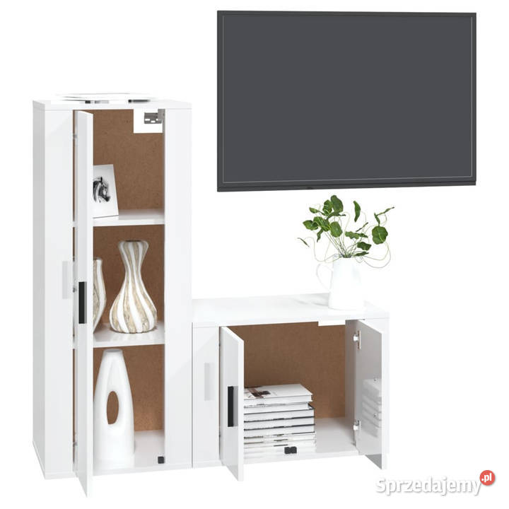 Zestaw 2 szafek TV biały połysk materiał