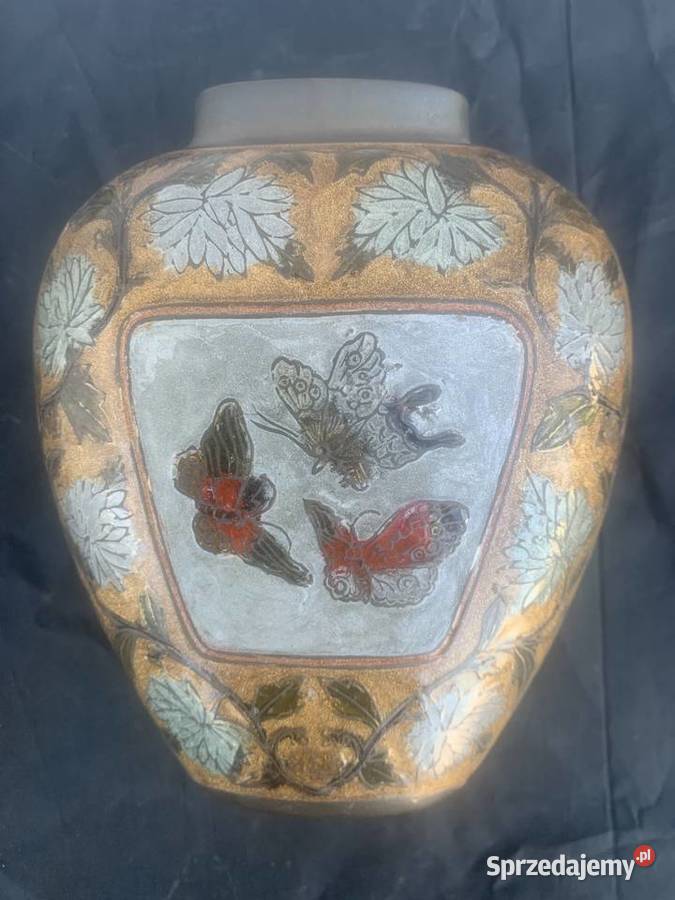 Piękny wazon Mosiężny emaliowany łódzkie Łowicz