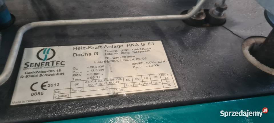 Kogenerator na gaz ziemny prąd 55 kW ciepło 125 Słupno