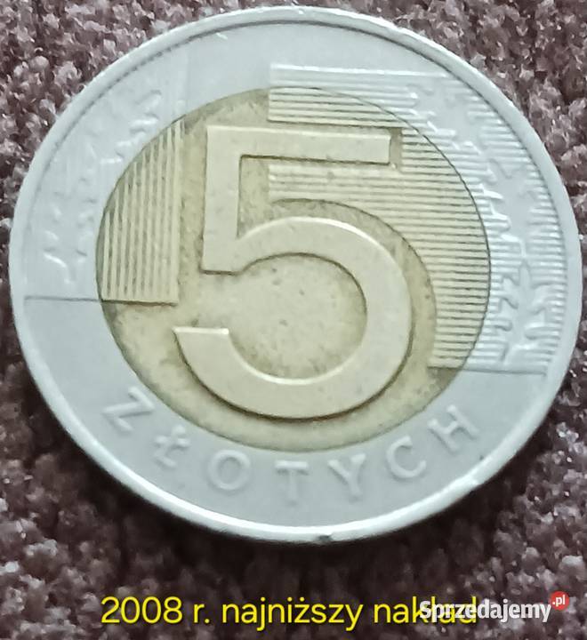 5 Złotych 2008 r najniższy nakład Konin