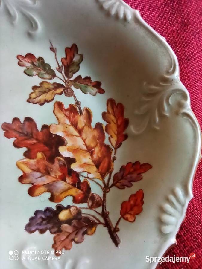 PATERKA zielona Haandmaled Żołędzie Biała Porcelana i szkło Gdańsk
