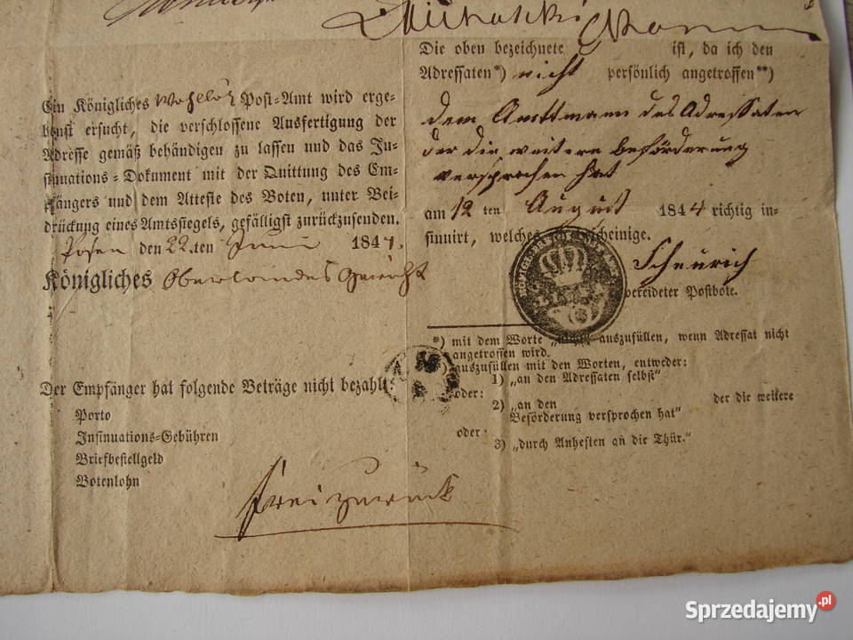 Górzyn Garryn Fraustadter Kreises stary dokument