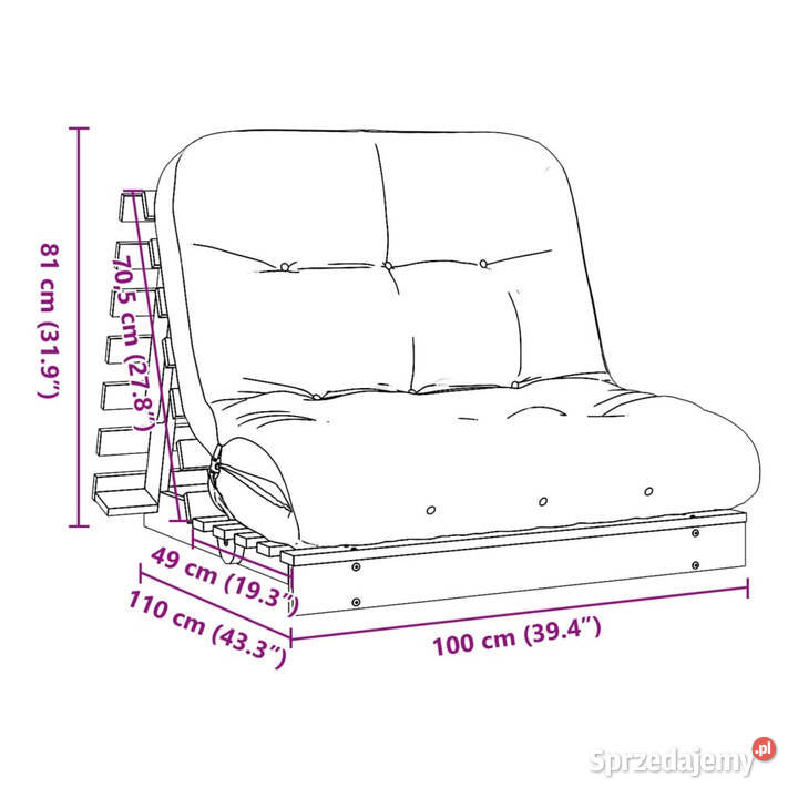 Sofa rozkładana futon z materacem 100x206x11 Warszawa