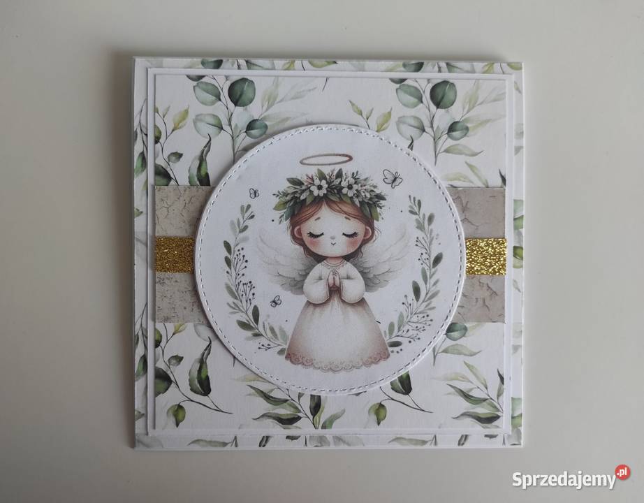 Kartka ręcznie robiona handmade z okazji Chrztu Łódź