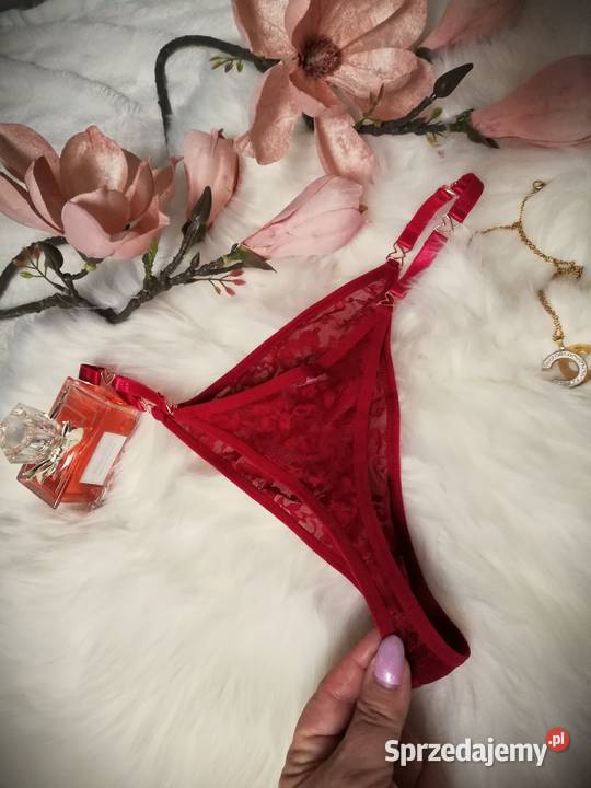 stringi koronka czerwona burgund Warszawa