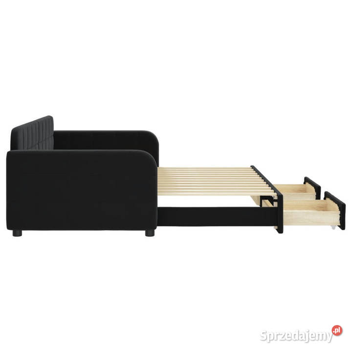 Sofa rozsuwana z szufladami czarna aksamit 71cm Warszawa