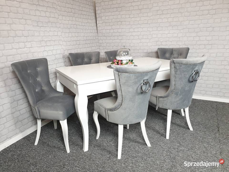 Stół z krzesłami do jadali lub salonu - krzesła tapicerowane