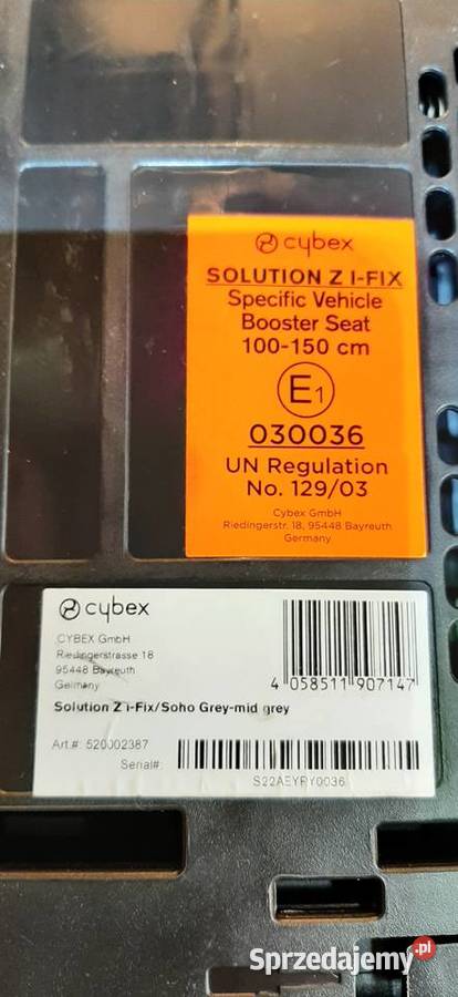 Fotelik samochodowy CYBEX Szary czysty wyprane Mysłowice