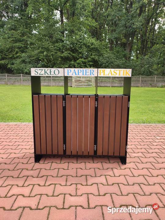 Kosz na śmieci do segregacji stalowo drewniany Targowiska