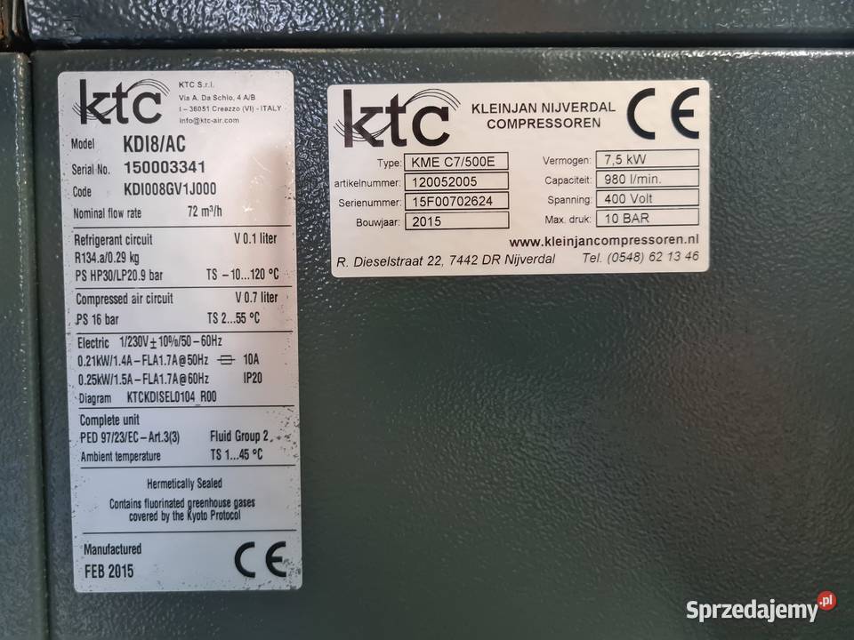 kompresor śrubowy KTC KME C7 75 kw Zduny sprzedam