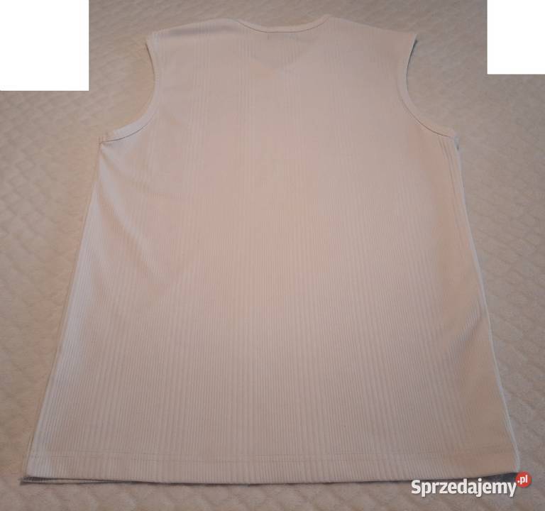 Bezrękawnik męski koszulka biały prążki slim fit Rozmiar M