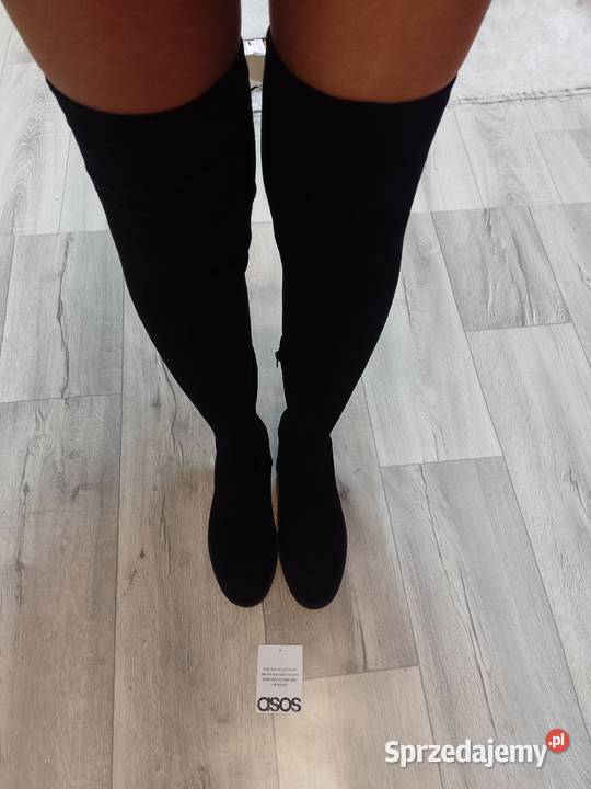 40 ASOS Design Czarne Kozaki kolano muszkieterki