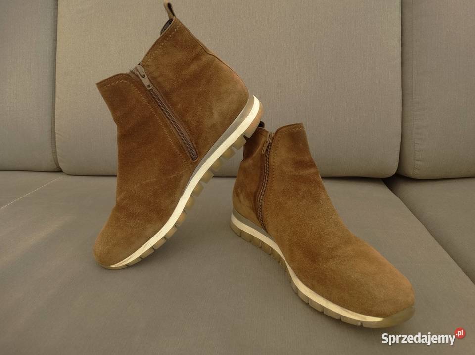 Buty Botki Damskie Skórzane Sztyblety Camelowe Łomża