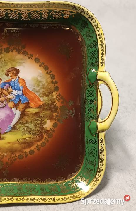 LENI PARBUS Rokokowa Patera Scenka Rodzajowa Porcelana i szkło Zakopane