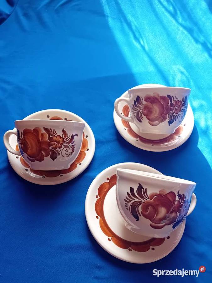 Zestaw 3 fajansowych ręcznie malowanych Koźminek