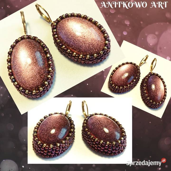 KOLCZYKI Z ŻYWICĄ bordowe w koralikach Warszawa