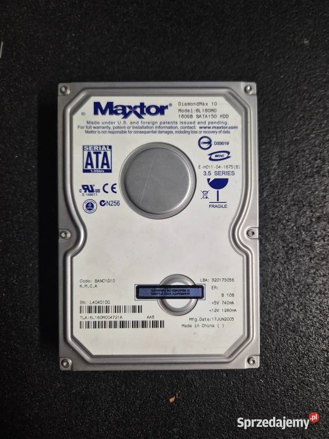 Dysk MAXTOR 6L160M0 MAC DiamondMax 160GB SATA 35 wewnętrzny Dyski Ruda Śląska