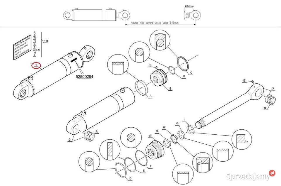 Siłownik hydrauliczny kompensacji 52500294 Wilkowo