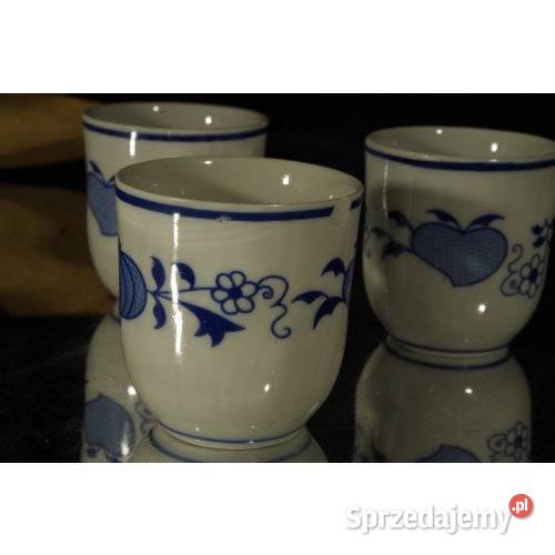 3 porcelanowe kubeczki czarki w niebieski wzór