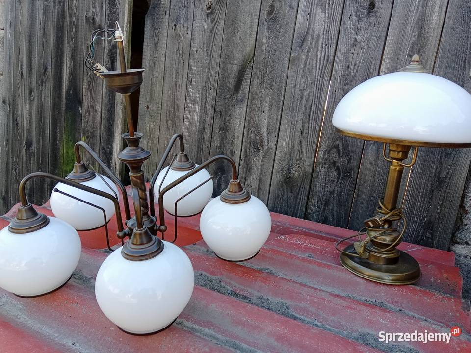 Lampka nocna mosiężna Polska żyrandol zestaw Działyń