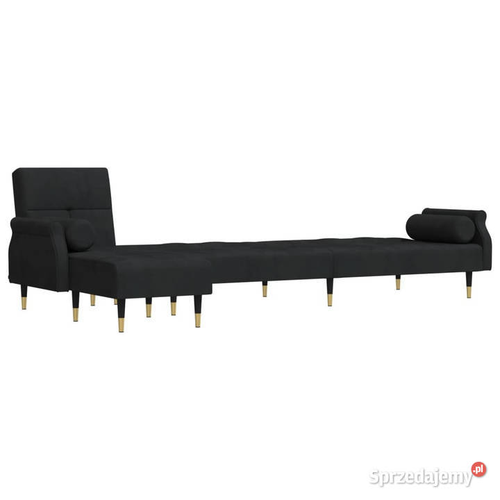 Sofa rozkładana L czarna 271x140x70 aksamit