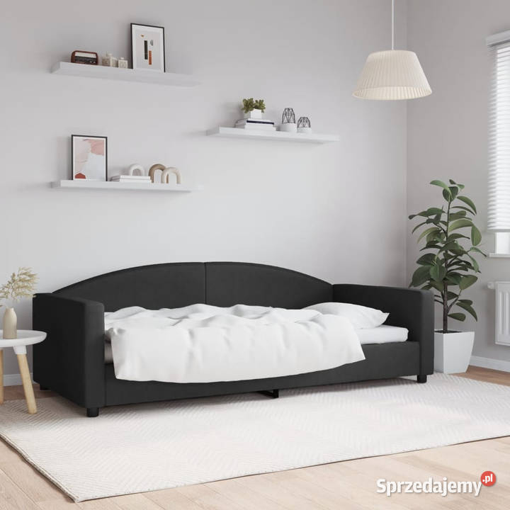 Sofa z funkcją spania czarna obita tkaniną 75cm Meble
