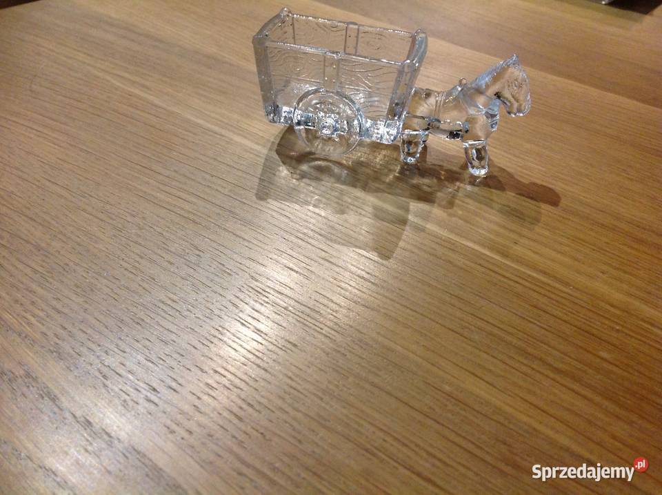 Szklana Figurka Konik z Wozem Vintage