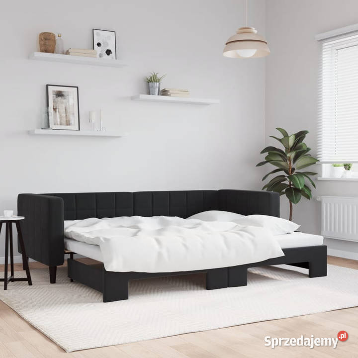 Sofa rozsuwana czarna aksamit 80x200 WM3196688 Warszawa sprzedam