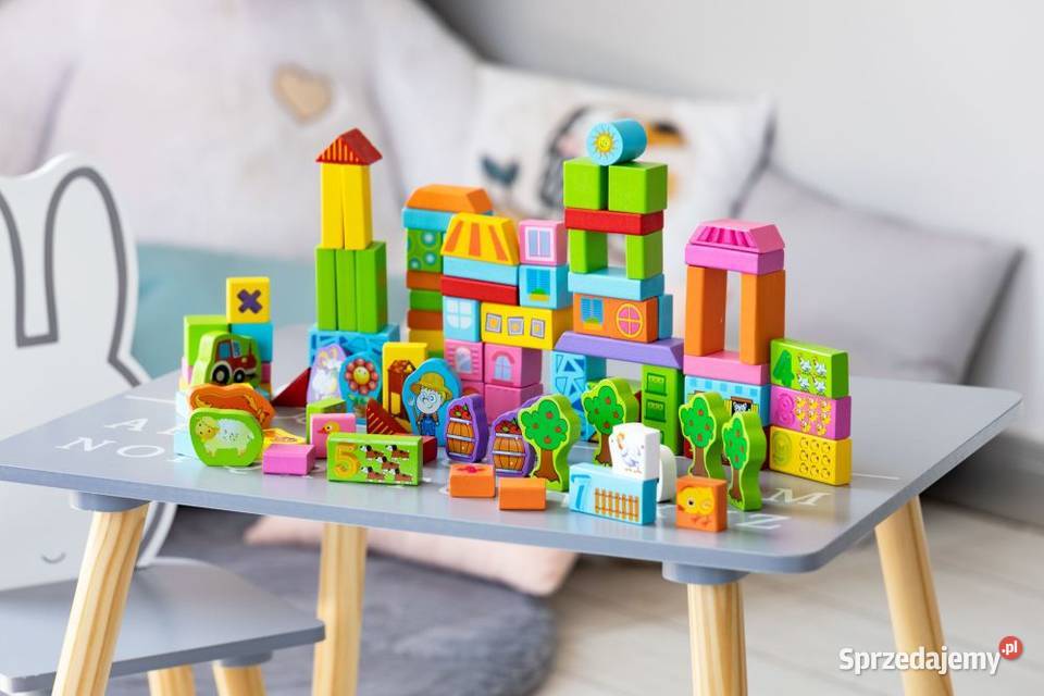 Drewniane klocki edukacyjne zestaw farma 100 podlaskie Bielsk Podlaski