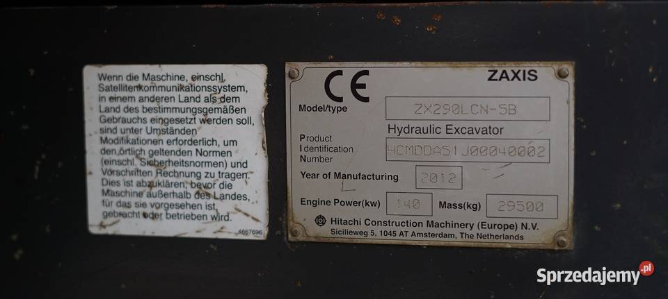Koparka gąsienicowa Hitachi ZX 290 LCN5B 2012 Ostrowiec Świętokrzyski
