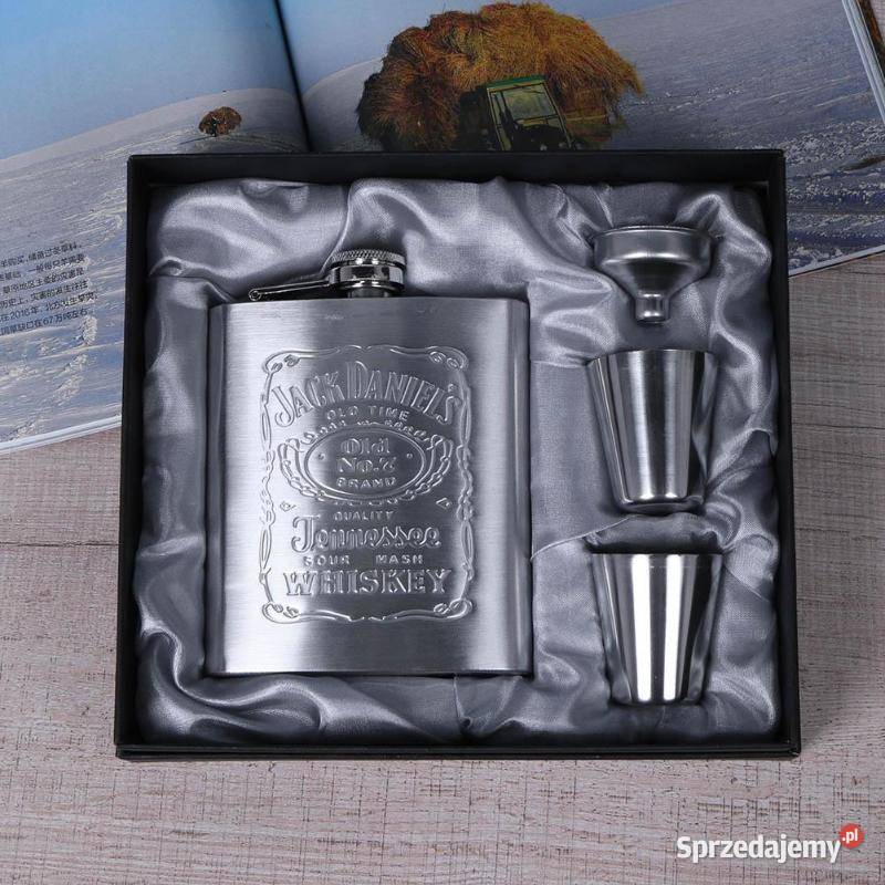 Piersiówka Jack Daniels metalowa kieliszki lejek