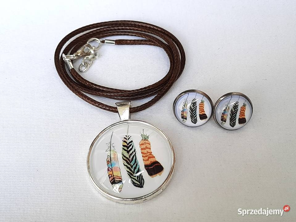 Zestaw grafika pod szkłem wisiorek kolczyki Łódź