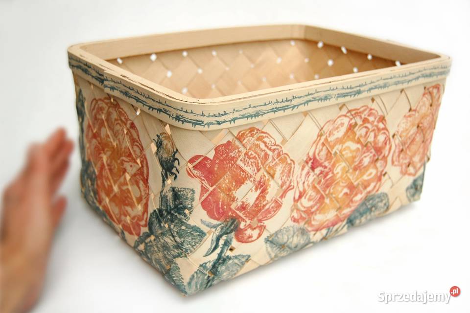 Ręcznie malowany kosz z łuby do przechowywania lubelskie sprzedam