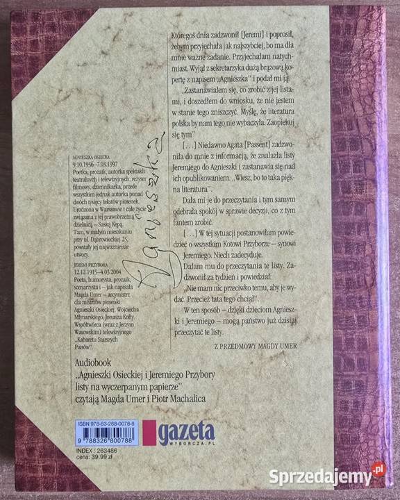 Listy na wyczerpanym papierze Agnieszka Osiecka Koszalin sprzedam