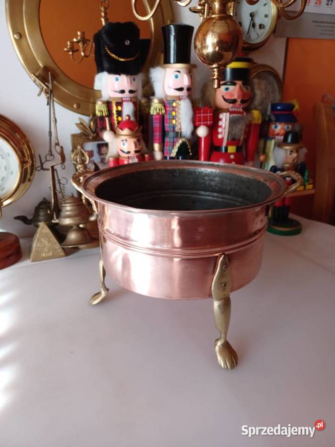 Duży miedziany skandynawski kocioł donica